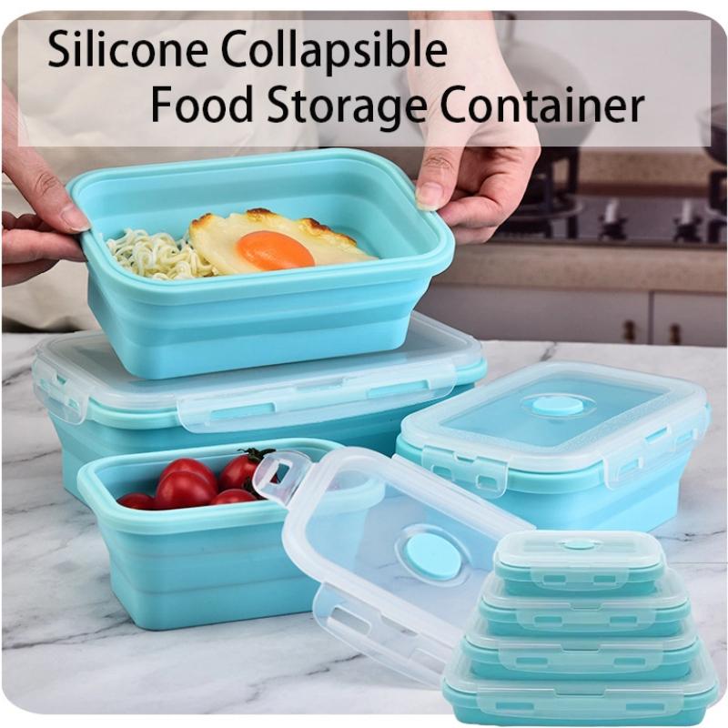 New Silicone Stackable Lunch Box Collapsible Food Storage Container Foldable Microwaveable Leftover Meal Box Kitchen Accessories