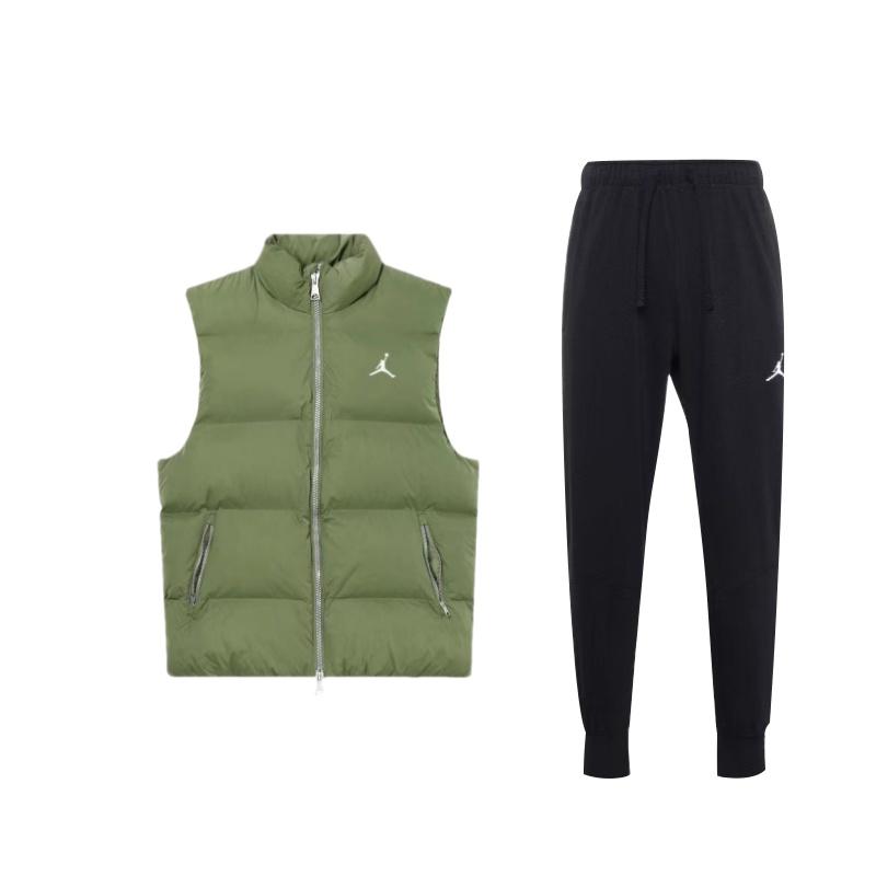 

Jordan Удобный теплый жилет без рукавов с логотипом Essentials, зауженные трикотажные длинные брюки, повседневный спортивный комплект для мужчин FB7308-340+DQ7333-010 M