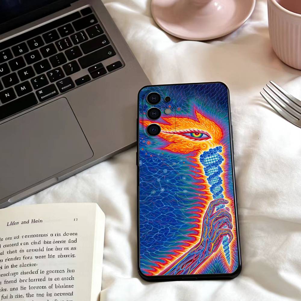 A-Alex Grey Trippy Phone Case For Samsung S25,24,23,22,30,21,10,9,Ultra,Plus,Lite,FE,4,5 G Soft Black Case