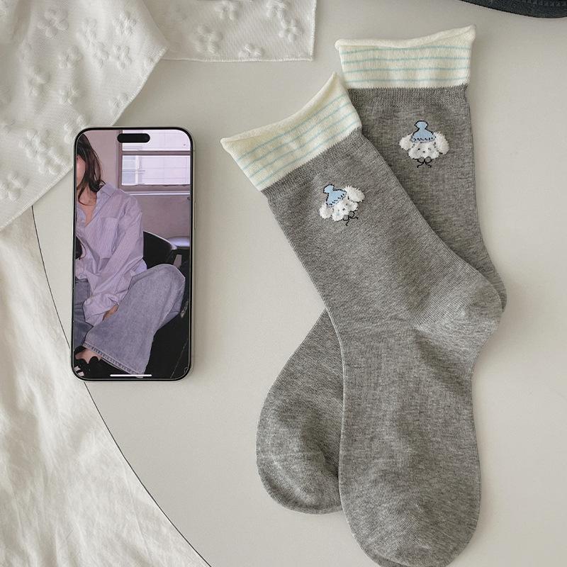 

Женские осенние новые универсальные милые мультяшные носки средней длины без косточек с рисунком яблока и собаки 1 pair