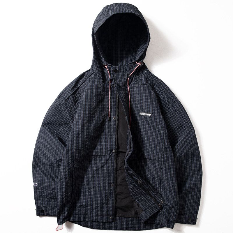 Men s Spring and Autumn Thin Outdoor Waterproof Mountaineering Jacket, Trendy Brand Loose Workwear Hooded Jacket Black M