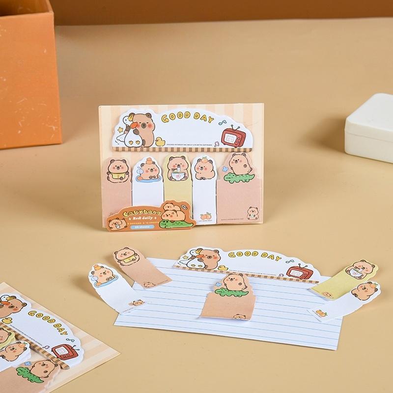 7pcs Capybara Stationery Set, Ruler & Correction Tape & Glue Tape & Eraser & Sticky Notes Value Pack, Student Reward Gift