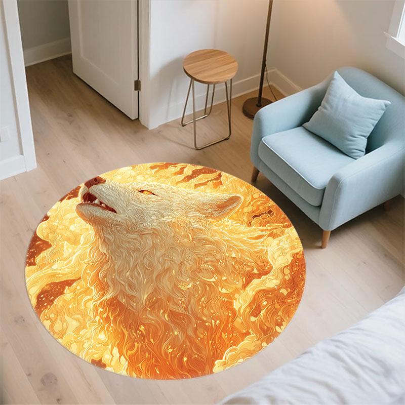 Wolf pattern round rug,Carpet Rug for Living Room Bedroom Playroom ,Non-slip Floor Mat,Holiday Gifts and Birthday Gifts.