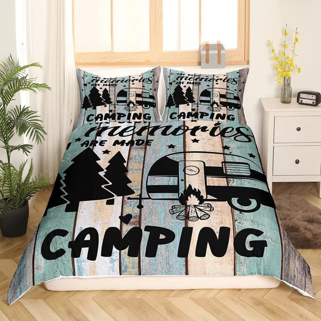 Comforter Happy Camping Bedding Set Single Twin Full Queen King Size Polyester Bedroom Aldult Kids Comforter Set