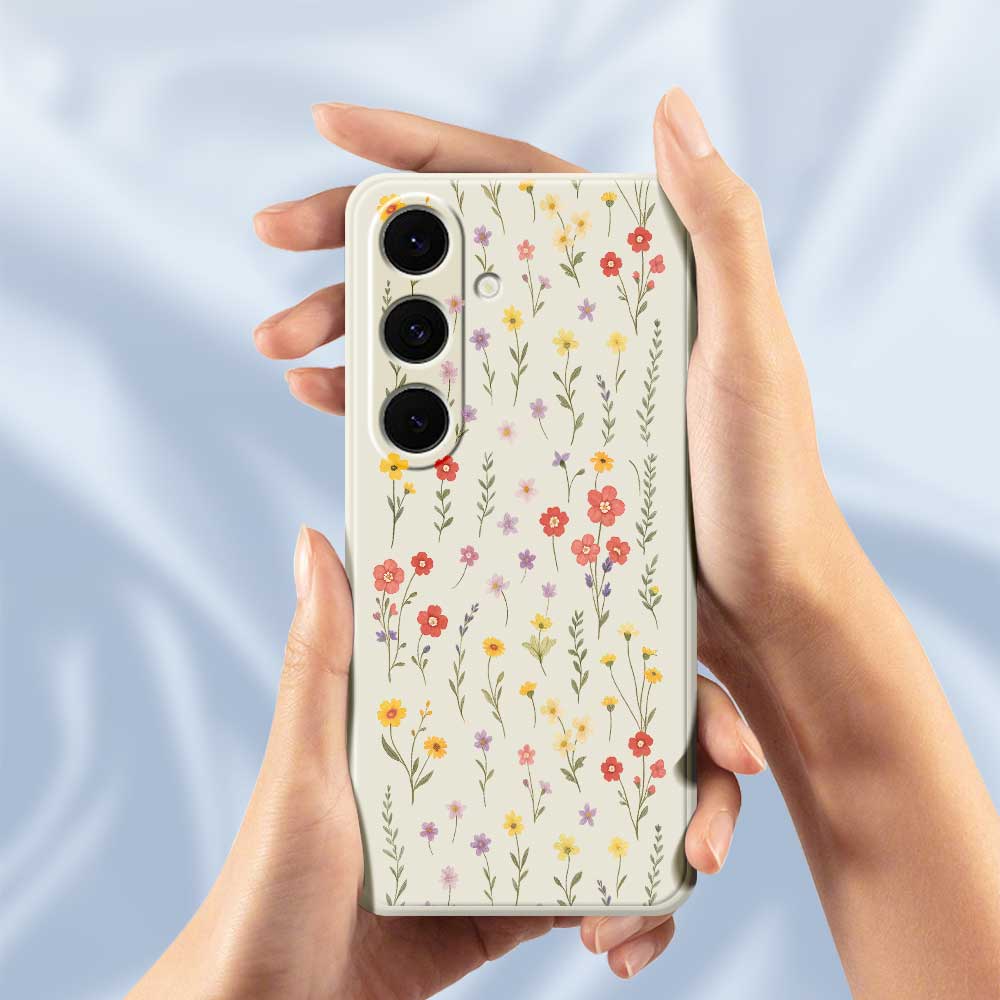 For Samsung Galaxy S25+ Case Flowers and Grass Pattern Printing Straight Edge TPU Phone Back Cover