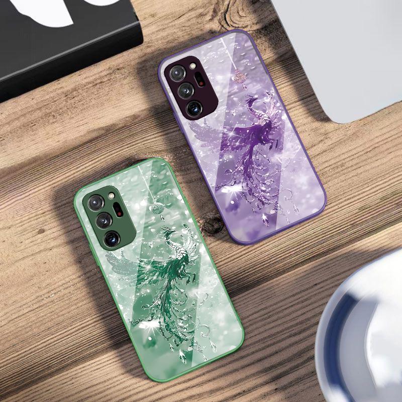 Broken Diamond Phoenix For Samsung Galaxy Note 8 9 10 PRO 20 Ultra A01 02 03 Core 04E 4G 12 13 5G Tempering Glass Phone Case