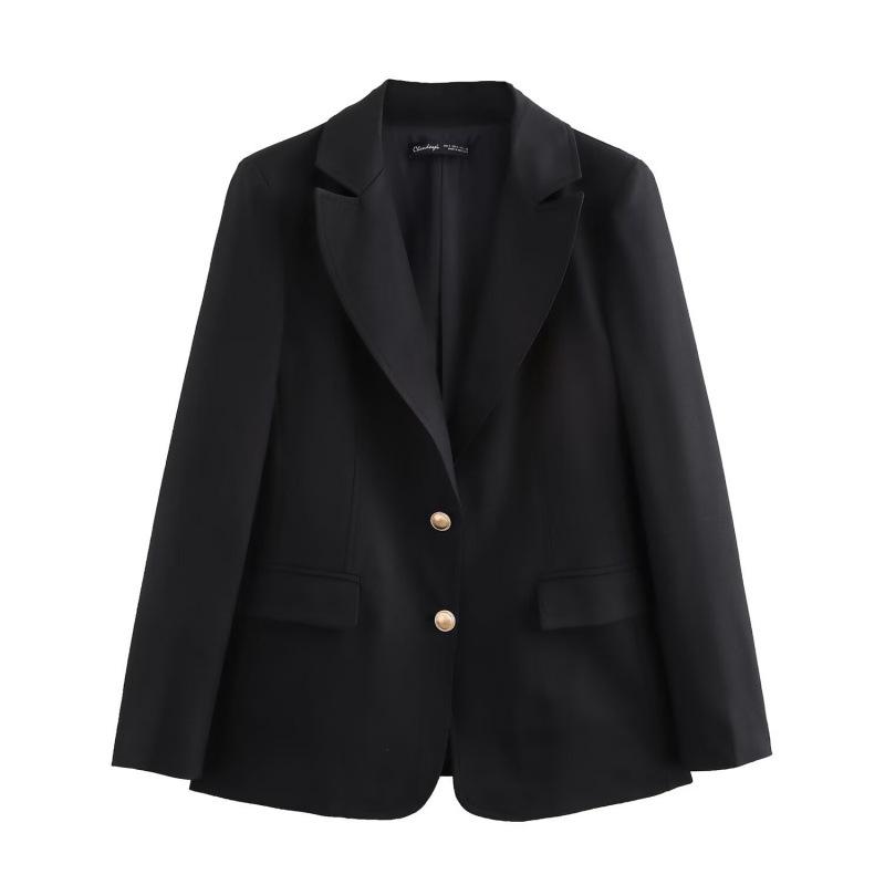 

Осенний европейский и американский уличный женский приталенный пиджак с золотыми пуговицами L чёрный