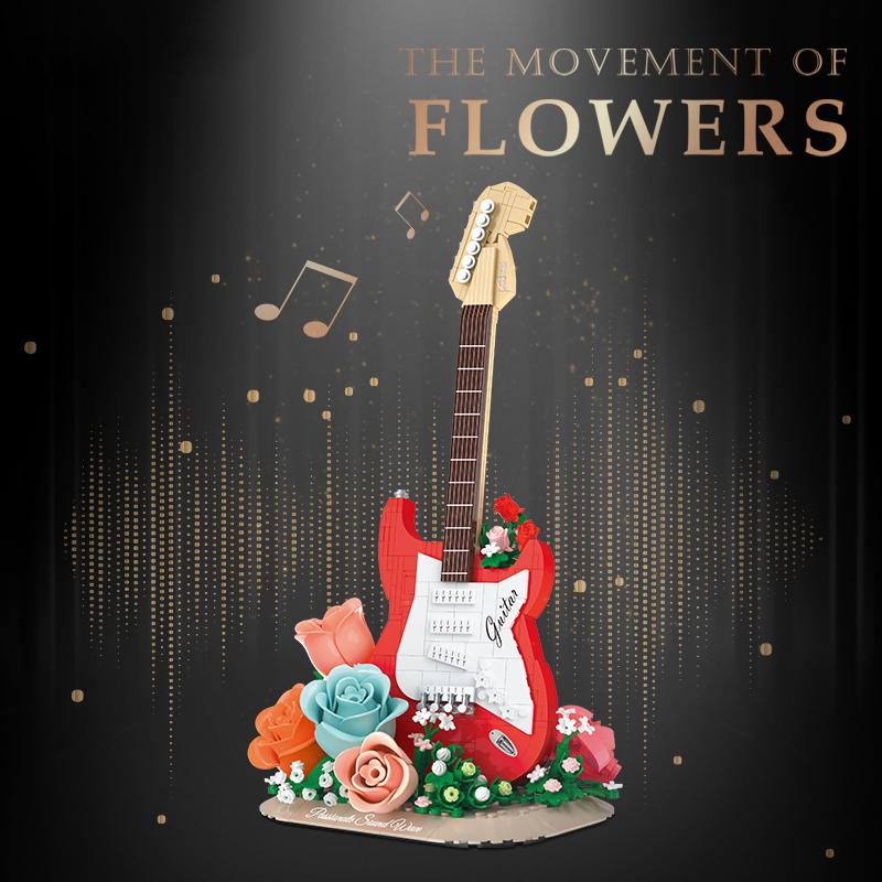 Non-Toxic Plastic Flowers Electric Guitar Ukulele Building Blocks Assembly Toys For Kids Adults Desktop Ornament Gifts Items