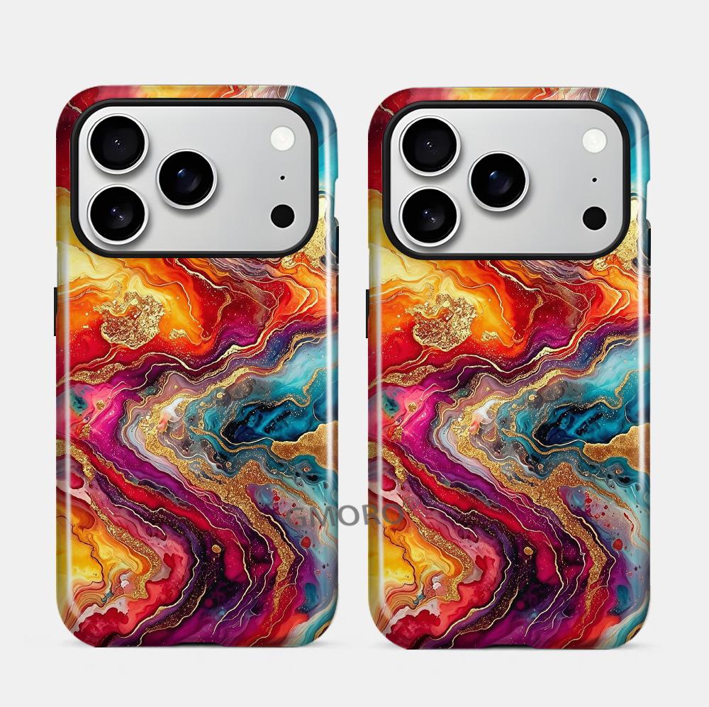 European and American Abstract Art Oil Painting Smudged Gilt Thread Apple 14 Magnetic Mobile Phone Case Film Two-in-one iPhone17