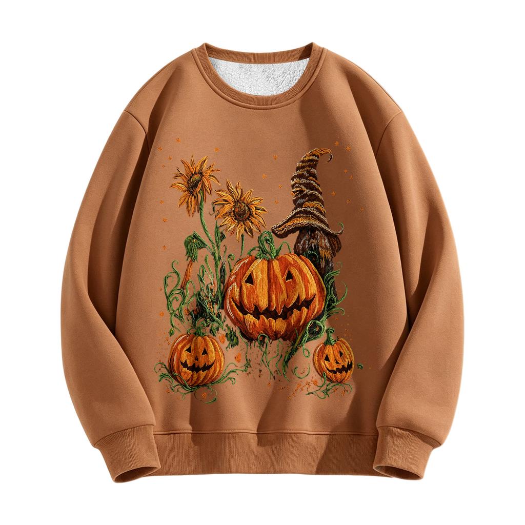 Vintage Oil Painting Pumpkin Sunflower Pullover Sweatshirt for Fall Winter