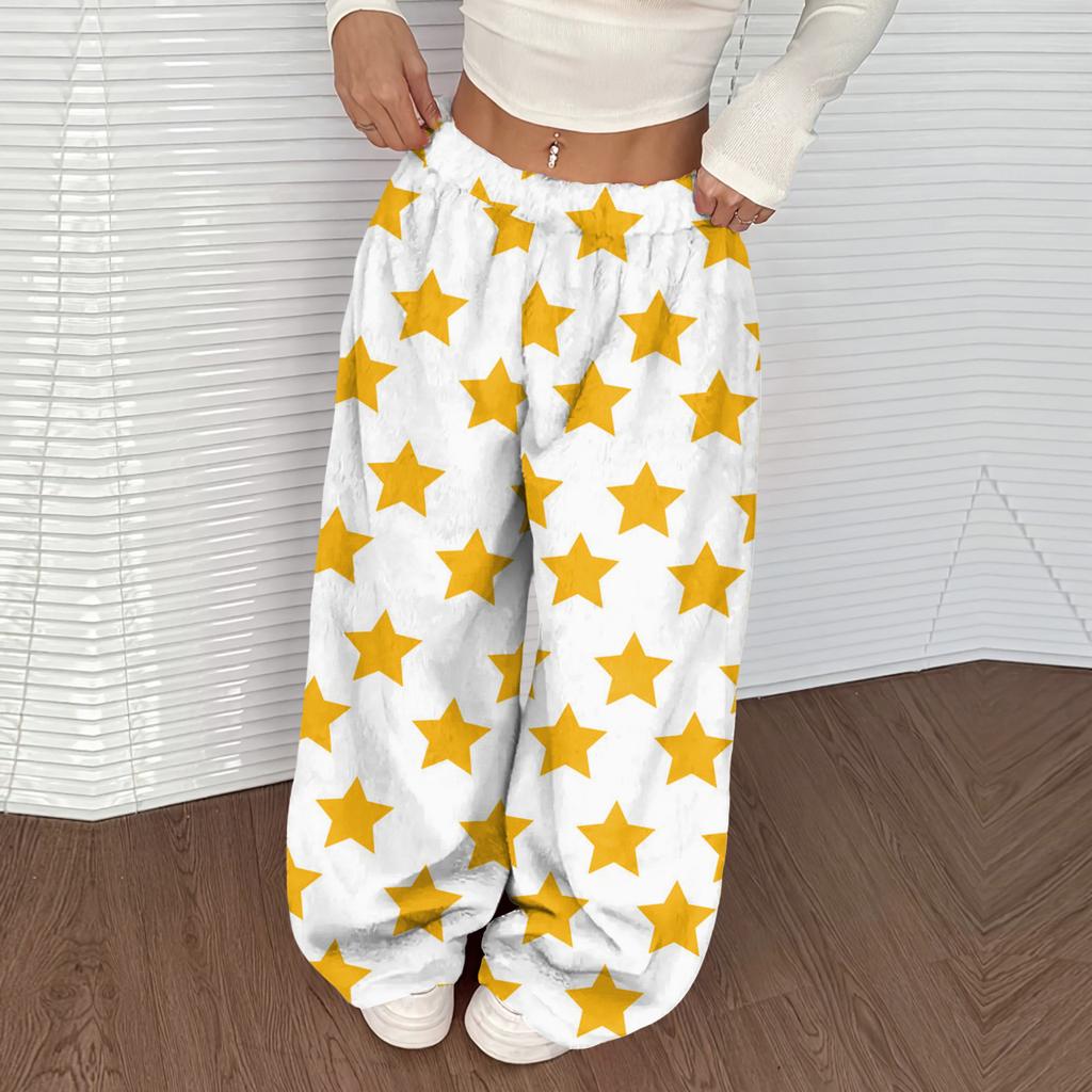 Women's Casual And Fashionable Printed Elastic Waist Loose Wide Leg Pants