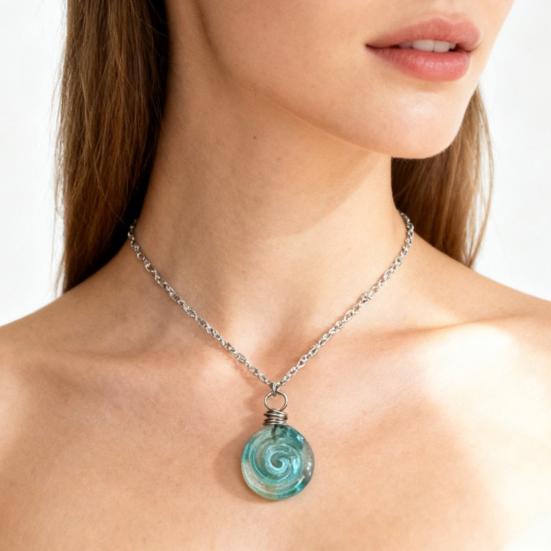 Recycled Glass Spiral Earrings Necklace Handmade Unique Depth Reflects Light Hook Earrings Pendant Necklace