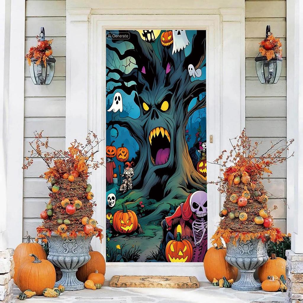Halloween Pattern Stretch Carpet Fabric Door Cover - Easy Installation