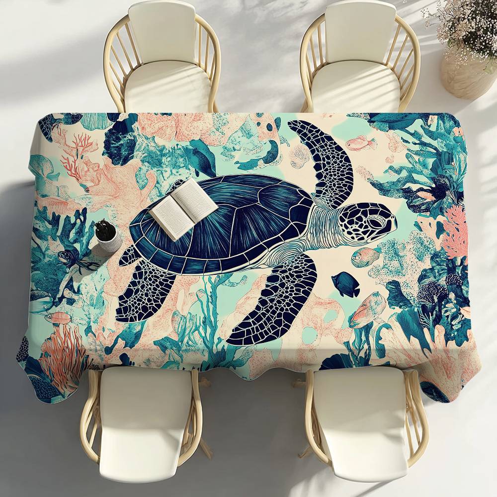 Tropical Blue Turtle Pattern Table Cloth Party Decor Dining Room Home Kitchen Patios Waterproof Stain-Proof Table Cloth