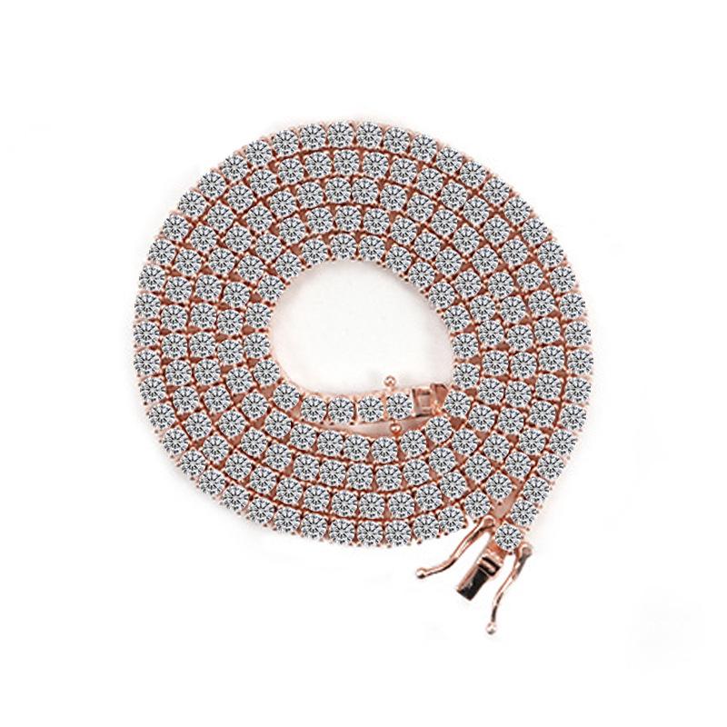 Sterling Silver Moissanite Tennis Chain Necklace, 4mm, Hip-Hop Style, Unisex, High-End Full Diamond Design