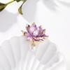 Women Brooch Lotus Flower Shape Faux Pearl Decor Contrast Color Realistic Flower High-end Luxury Lady Party Prom Clothes Pin Jewelry Decor