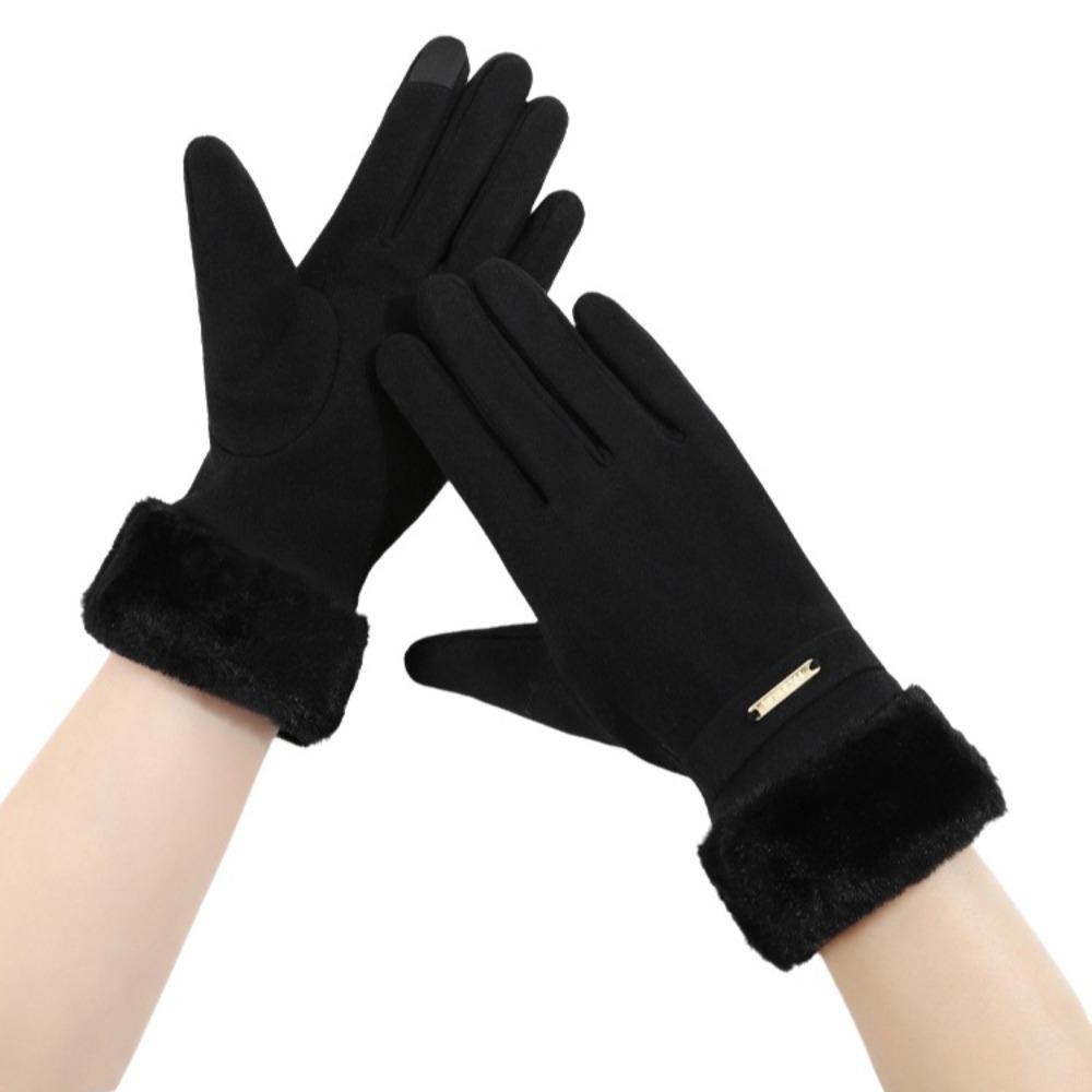 Thickened Plush Warm Suede Gloves Plus Velvet Lining Windproof Riding Gloves Cycling & Driving