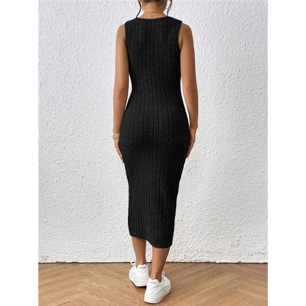 Women's Sleeveless Square Collar Suspender Furry Vertical Vest Dress Elegant Sexy Slit Legs Midi Dress
