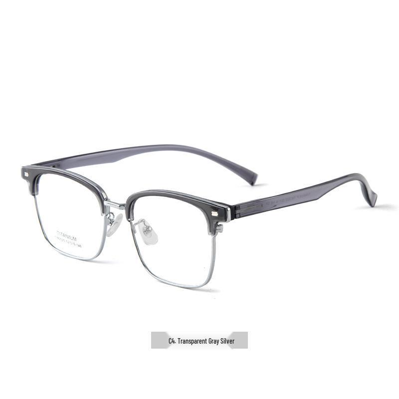 Ultra-Light Full-Frame Retro Titanium Eyeglass Frame for Myopia with Metal Brow Bar прозрачный серый