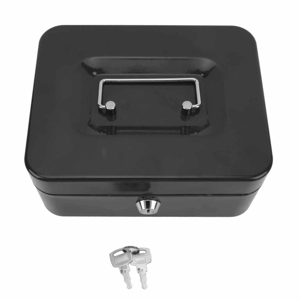 Small Locking Cash Box Portable Double Layers Safe Metal Money Box for Home and Office