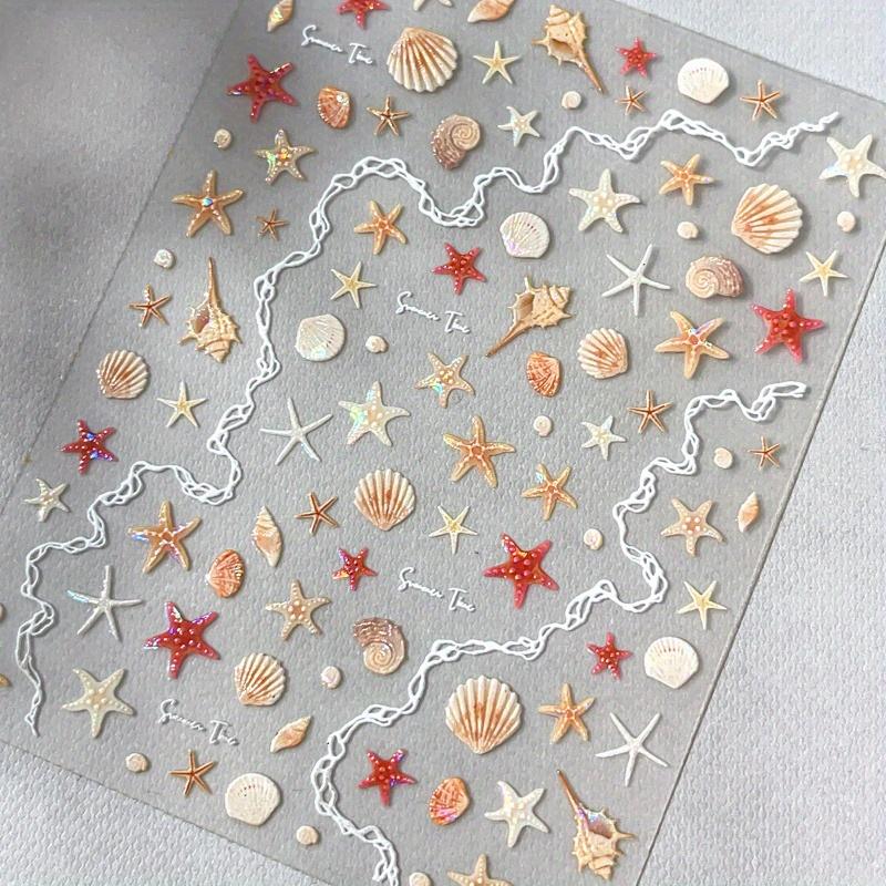 

Морская звезда, Ракушка, Наклейки для ногтей с морскими животными, Блестящие летние украшения для ногтей с ракушками