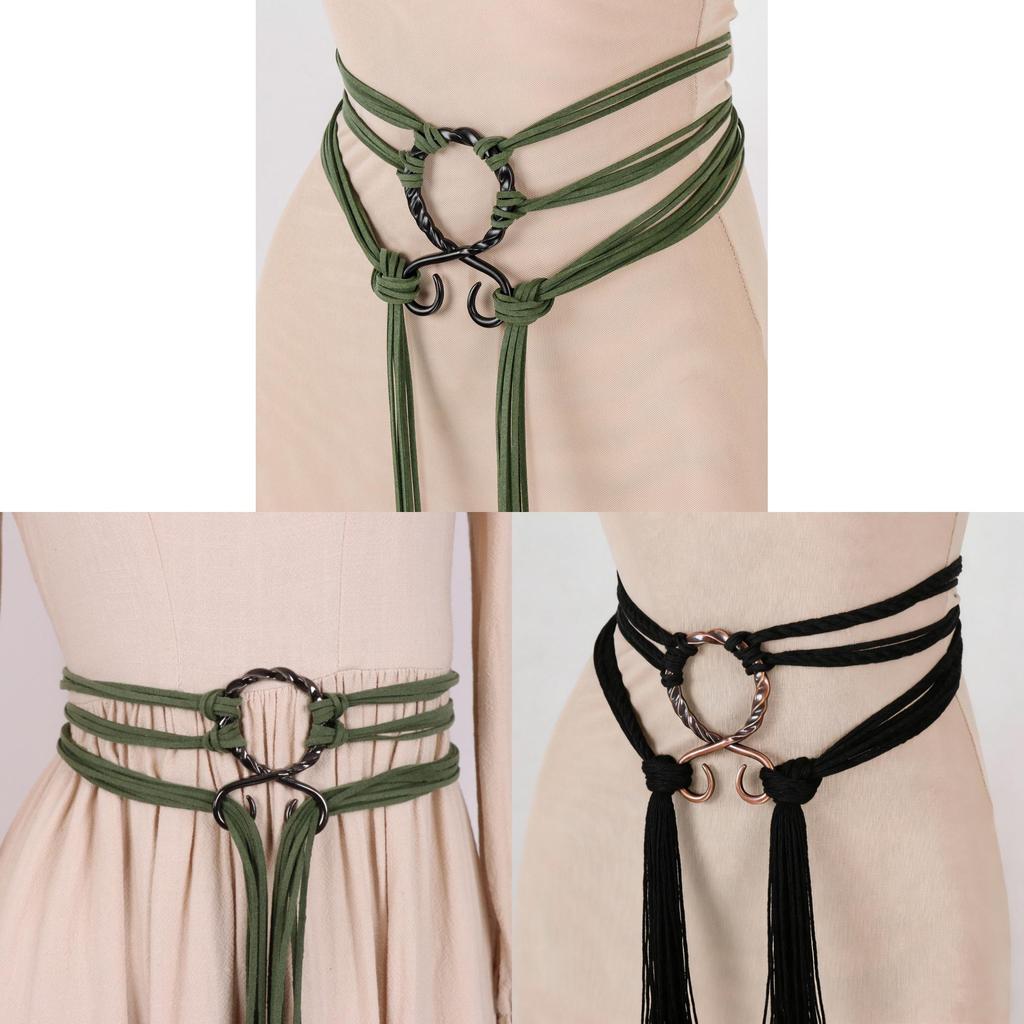 Medieval Renaissance Green Snake Belt With Decorative Buckle For Cosplay And Costume Accessory