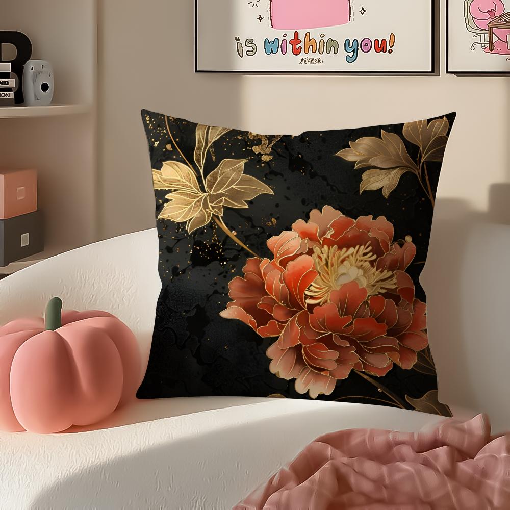Gorgeous Traditional Chinese Floral Art Peony Cushion Cover Pillowcase Short Plush Invisible zipper Room Sofa Cushion Cover