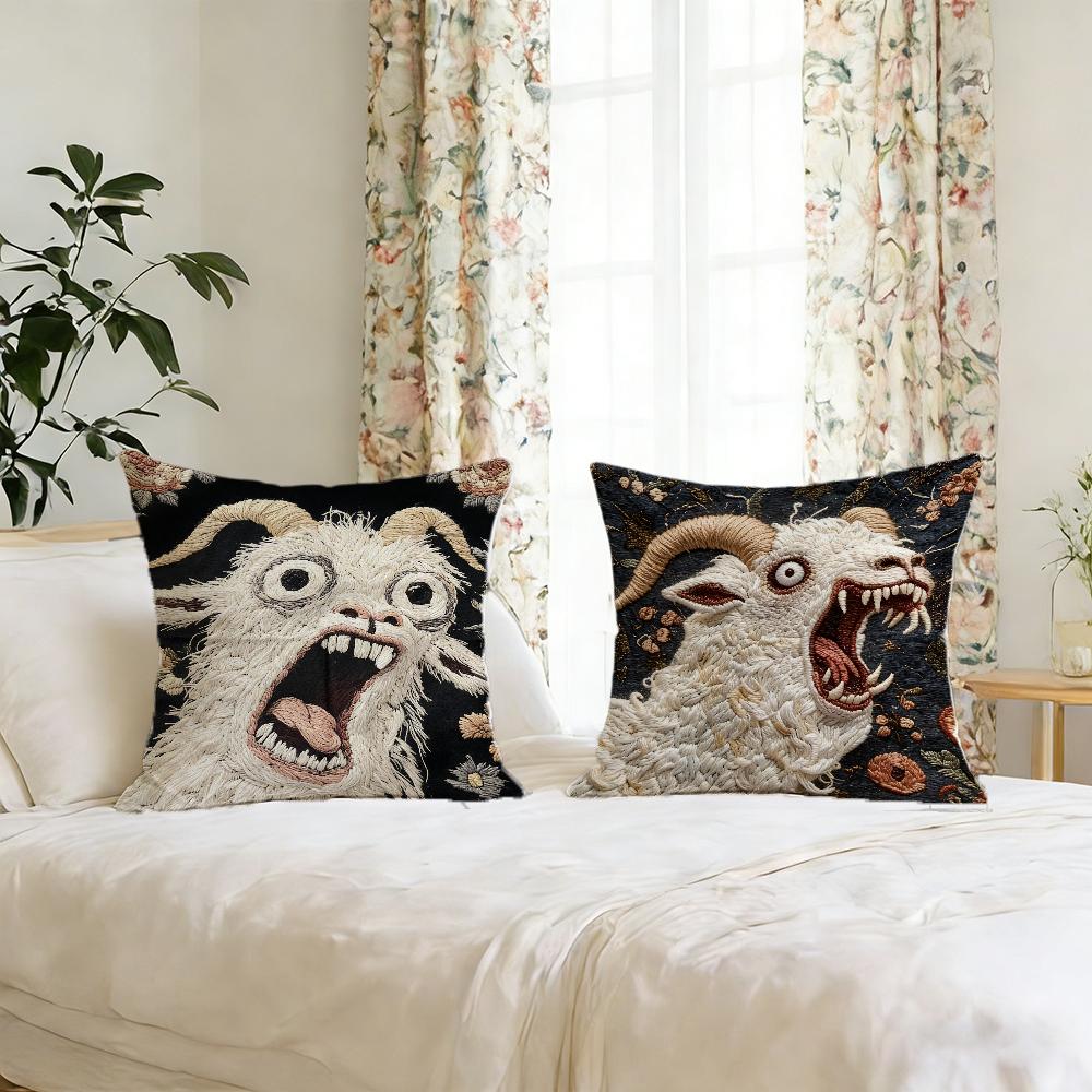 Spooky Goat Face 2D cute cushion cover For Pillow Printing Sofa Decoration Home Car Room Coffee Shop Office Nordic Simplicity