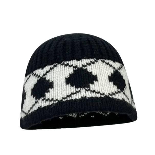 Wool Knitted Hat For Women With Geometric Pattern Winter Warmth Stylish Cozy
