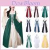 Elegantes Damen Vintage Renaissance Mittelalter Langes Kleid Mit Ausgestellten Ärmeln Und Schnürdetail