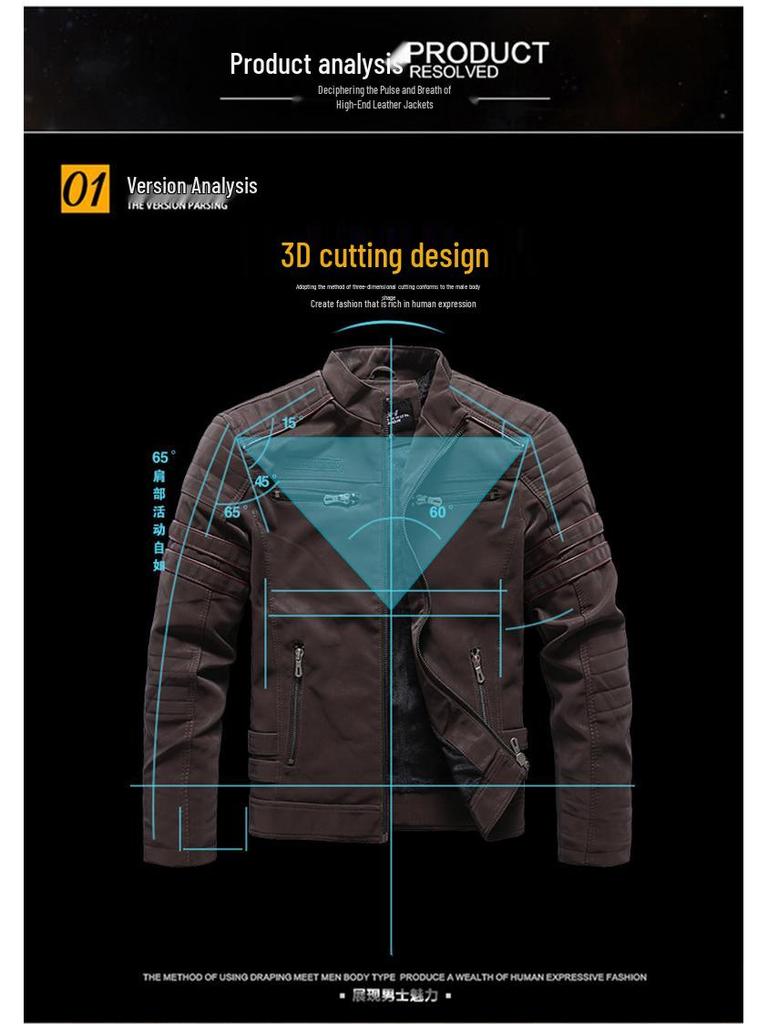 Men's Fleece-lined Suede-feel Embroidered Leather Jacket for Autumn/Winter Motorcycle Trend