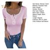 Dame T-skjorte O-hals Knapper Halv knepping Kort ermet T-skjorte Ensfarget Slim fit Pullovertopper Hverdagsbruk