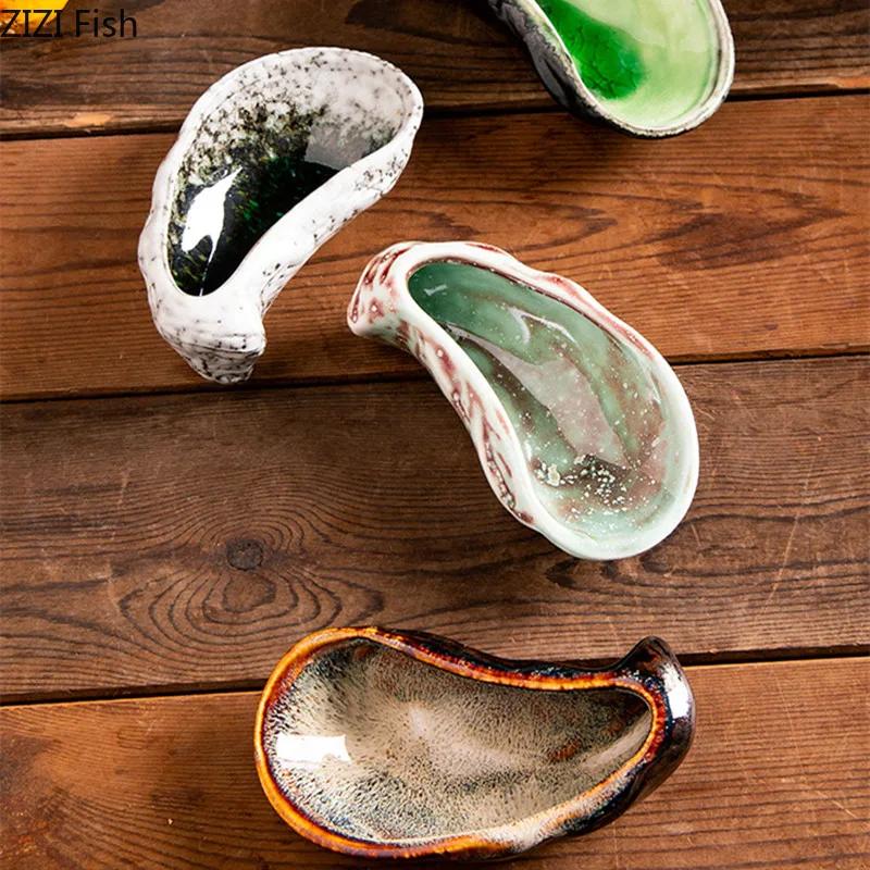 BRMolecular Gastronomy Tableware Appetizer Plate Sashimi Sushi Plate Creative Oyster Shaped Ceramic Dessert Plate Dip Sauce PlatesEY