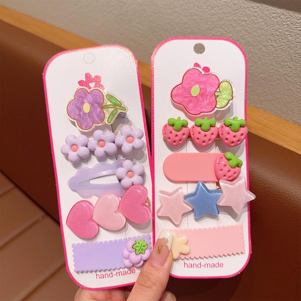 5pcs/set Dopamine Colorful Children's Hair Clip Cute Cartoon Flower Heart-shaped Hairpin Bangs Hair Clip Headwear Hair Accessories