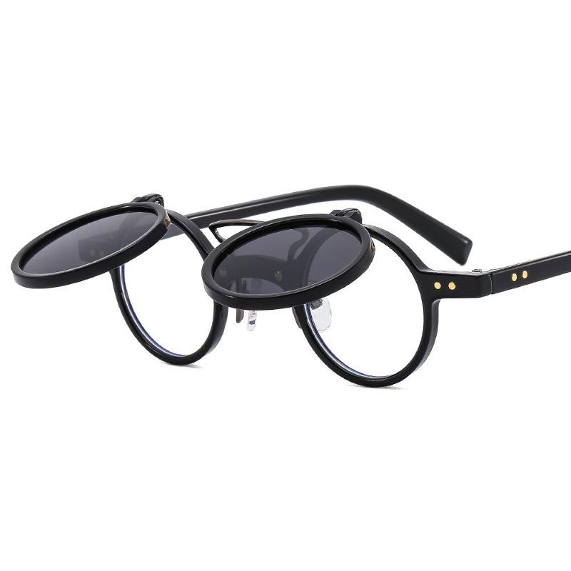 Popular Vintage Steampunk Flip Up Sunglasses Retro Small Round Frame Sun Glasses Double-layer Flip Lens Punk Eyeglasses UV400