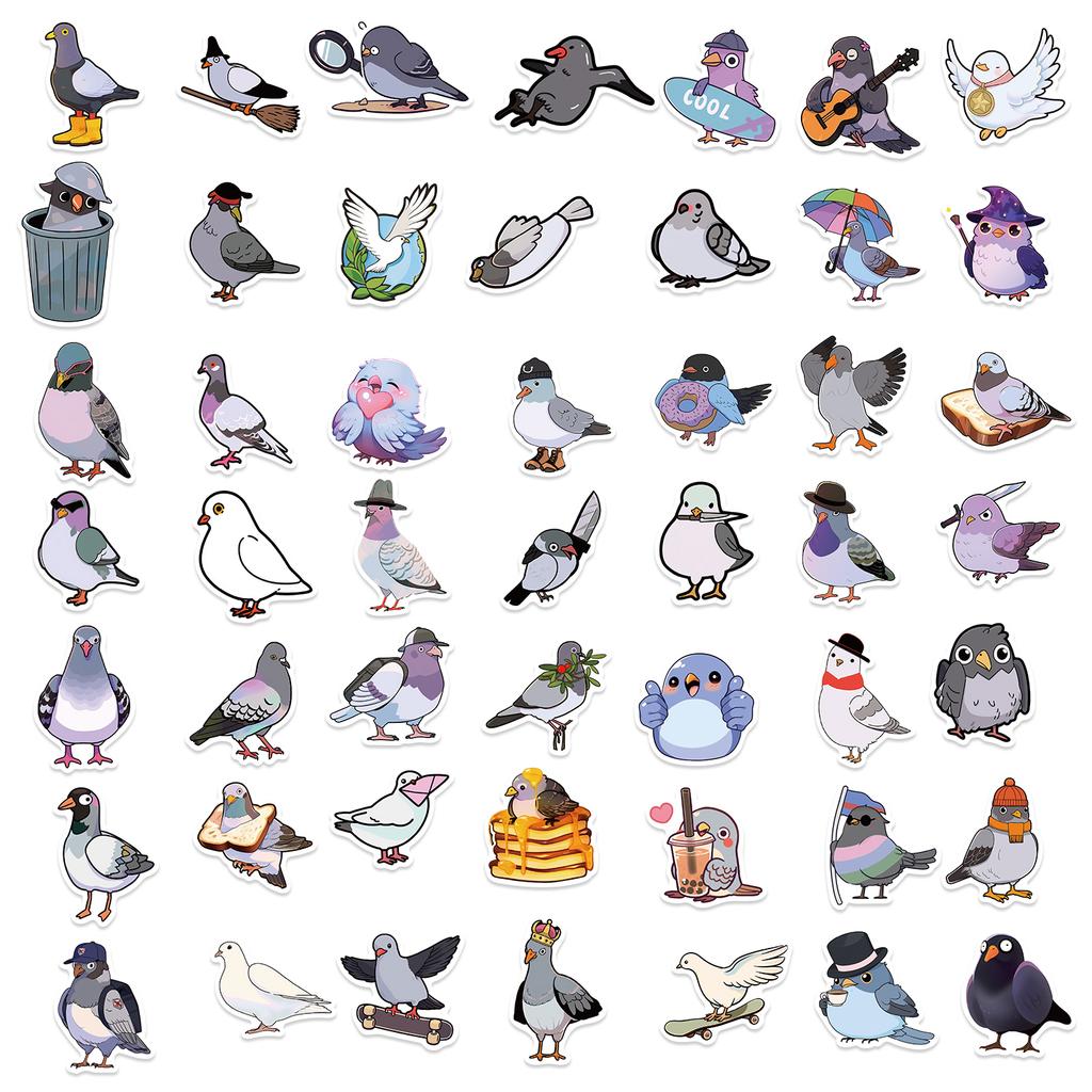 50Pcs Cute Pigeon Stickers Cartoon Decals Cup Stationery Guitar Phone Bicycle Laptop Luggage Car Funny Animal Stickers Kids Toys