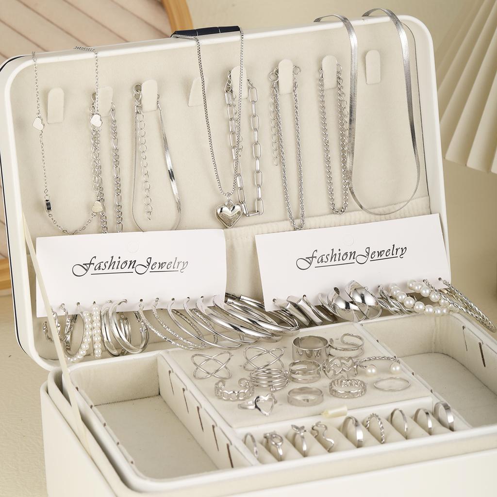 54 Pcs/Set Vintage Elegant Pearl Earrings Ring Heart Pendant Necklace Bracelet For Women Boho Daily Wear Jewelry Set Gifts