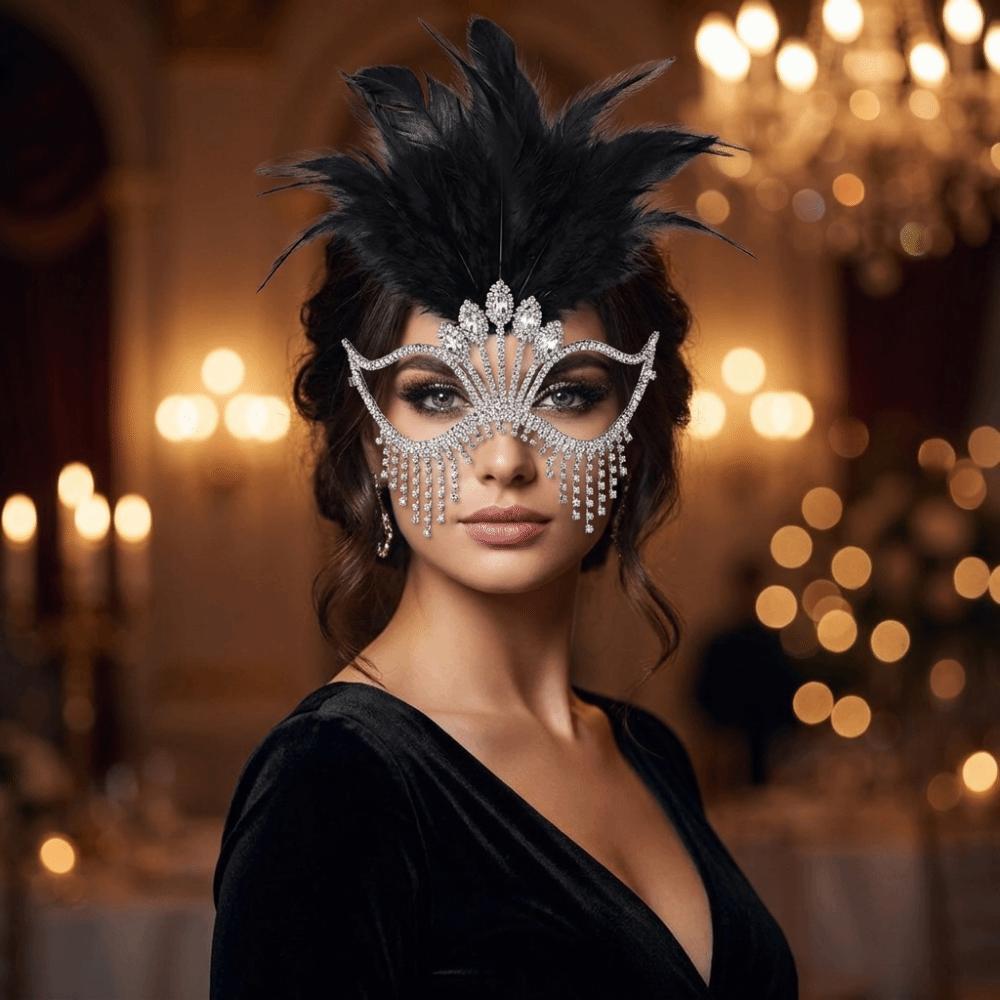 High-End Sparkle Feather Mask Mysterious Style Masquerade Mask Half-Face Mask Masquerade Balls