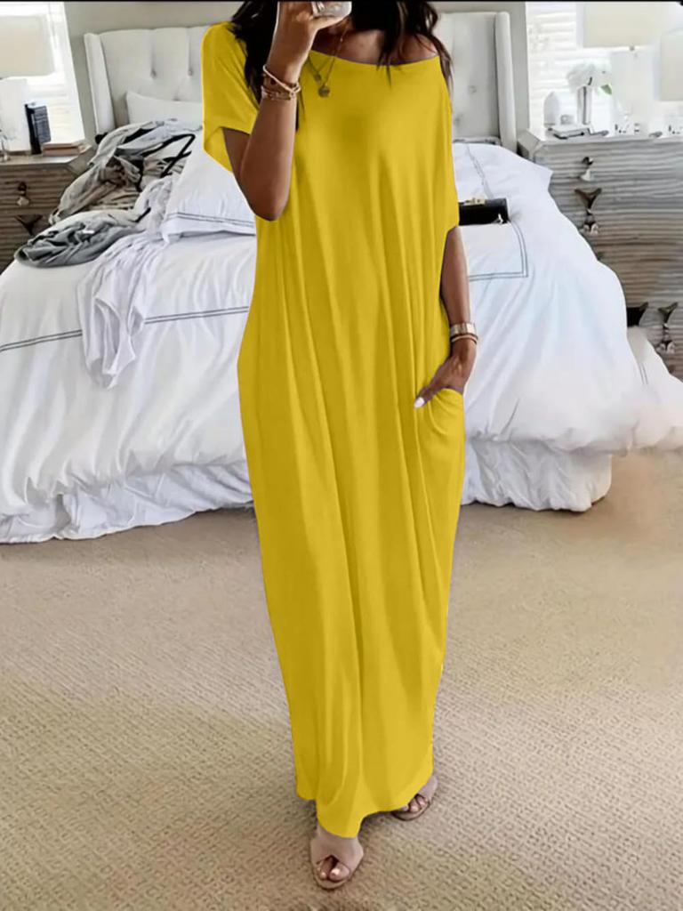Amazon European and American foreign trade cross-border TK popular summer new women's clothing solid color short-sleeved long casual dress