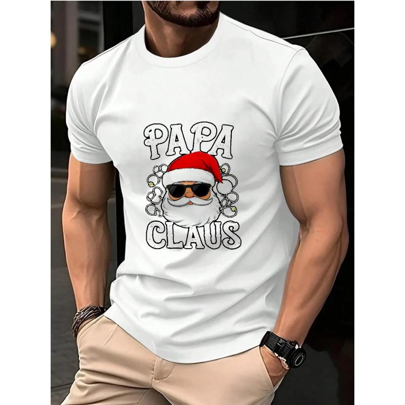 Mens TShirt Black Papa Claus Santa Face with Sunglasses Printed Pattern  Text High Quality Cotton