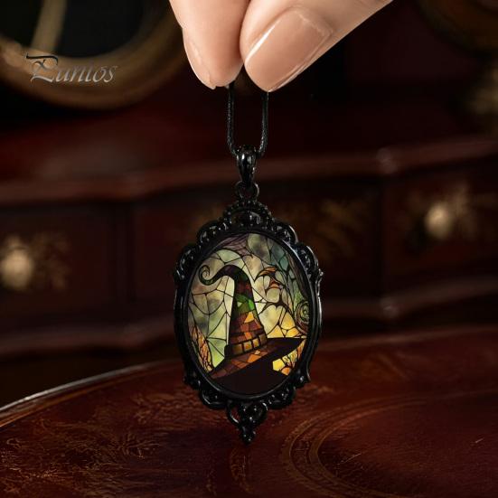 Spooky Cosplay Jewelry Vintage Gothic Necklace, Raven Pendant Bat Red Holiday Party Costume Accessories Rose Halloween Witchy for Women Necklace