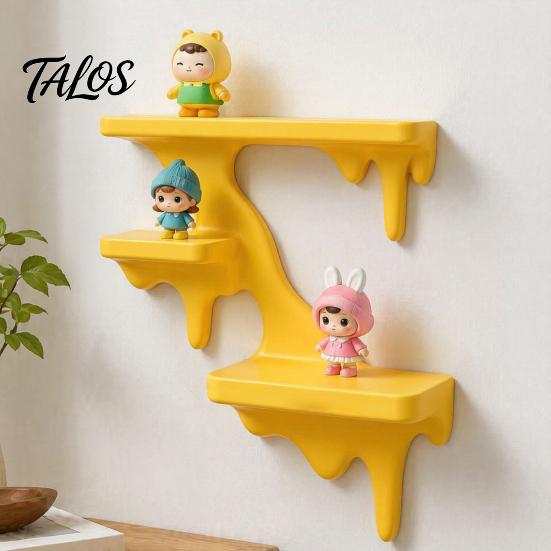 Living Room Wall Decor Three Layer Mounted Storage Rack, PLA Melting Fluid Design Floating Shelf, Artistic Functional Art Molding Display Space Saving