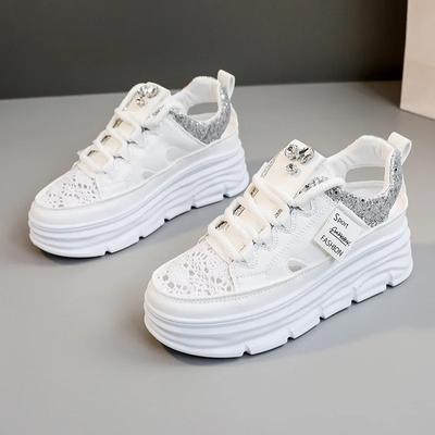 Mode Neue vielseitige hohle atmungsaktive Damenschuhe 2024 Trendige dicke Sohle Innenhöhe erhöhend Lässige Sportschuhe Sneaker