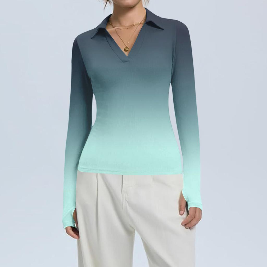 Damenmode Lässig Bedruckt V-Ausschnitt Langarm Knopfleiste Oberteil