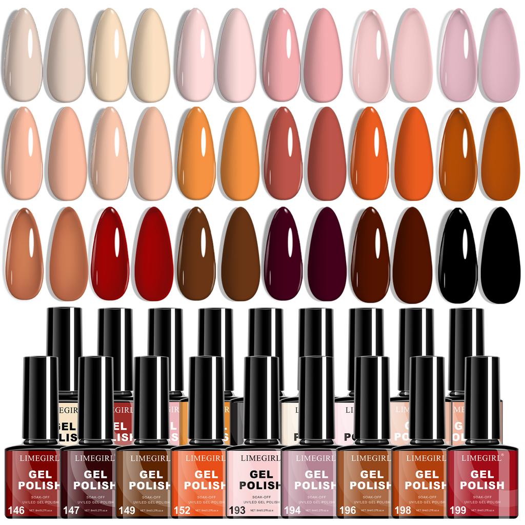 Fall Winter Red Orange Gel Nail Polish Set 18 Colors Solid Long Lasting Wear Resistant Shiny Nail Art Kit