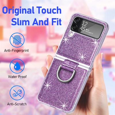 Hafif Bling Telefon Katlanır Kılıf Samsung Galaxy Z Flip4 5g Flip 4 Flip3 Flip 3 Parmak Yüzük Kapak Samsung Z Flip4