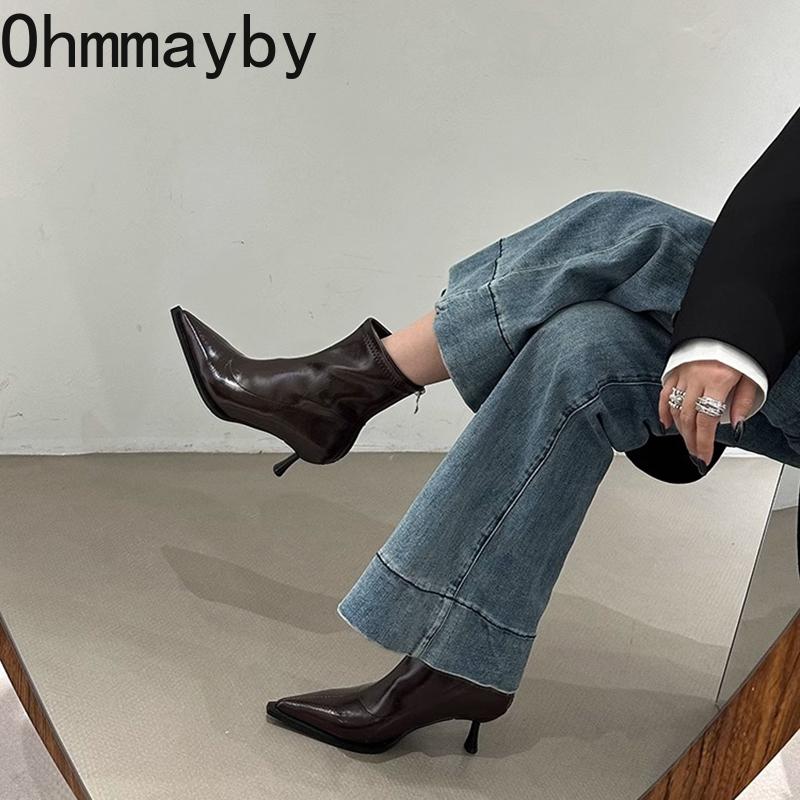 Street Style Spitzschuh Schmal Damen Stiefeletten Mode Dünne Absätze Schuhe Weiblich Modern Kurze Stiefeletten