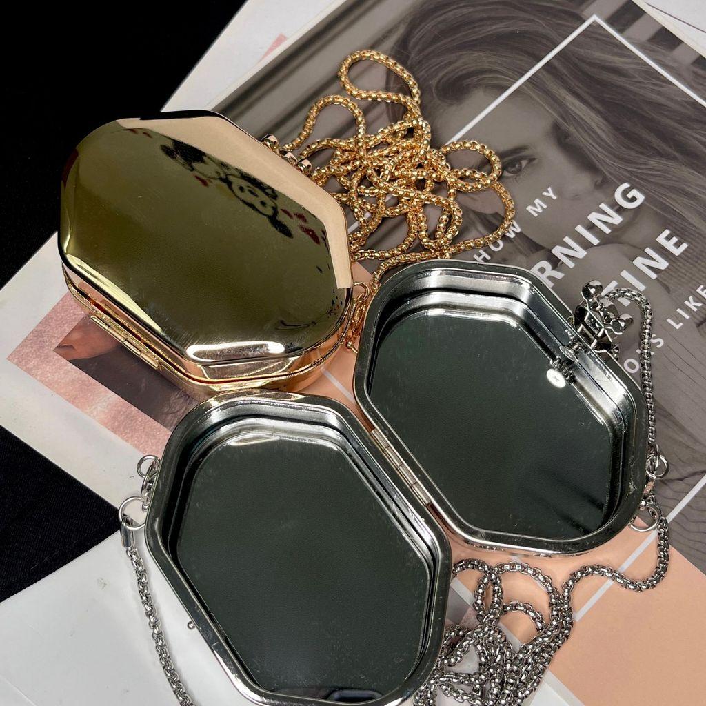 Metal Mini Acrylic Mirror Round Shoulder Bag With Chain For Daily Use