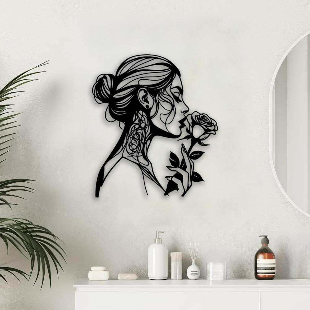 Woman Rose Metal Wall Art Black Farmhouse Room Decor Elegant Home Gift Living Bedroom Dining Bathroom Office