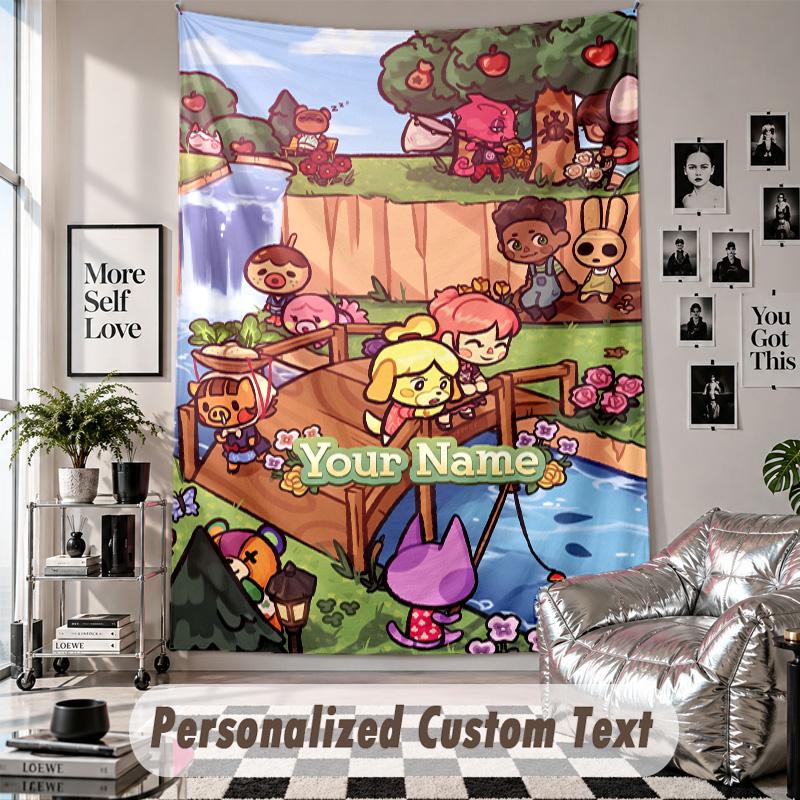 Custom Tapestry Wall Hanging, Animal Crossing Personalized Name Text Home Wall Decor